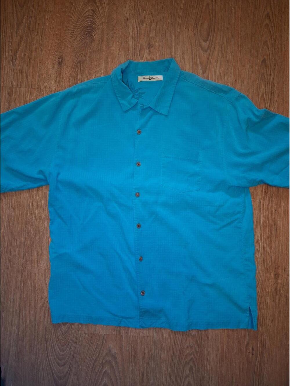 Tommy Bahama Button Up Shirt Mens XL Turquoise Check Silk